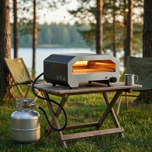 FornoVivo Rotante – Four à Pizza à Gaz Pierre Rotative 360° Compact Noir Mat et Inox