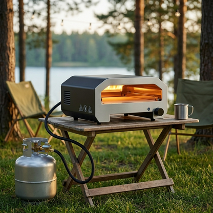 FornoVivo Rotante – Four à Pizza à Gaz Pierre Rotative 360° Compact Noir Mat et Inox