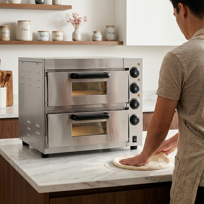 FornoVivo Doppio – Four à Pizza Électrique Double Chambre 16 Pouces Pierre Réfractaire Inox