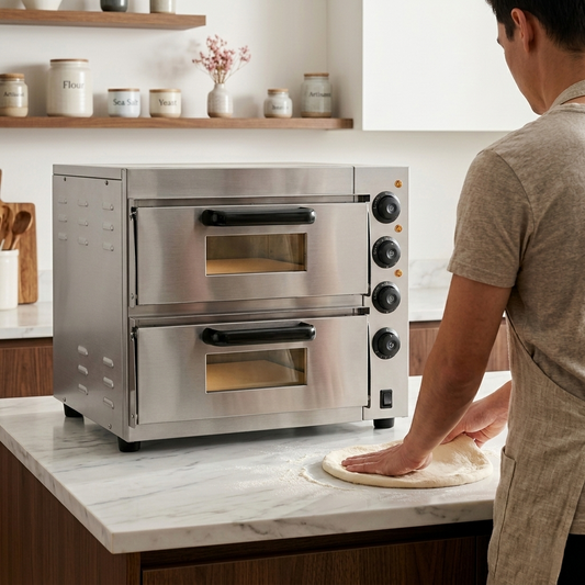 FornoVivo Doppio – Four à Pizza Électrique Double Chambre 16 Pouces Pierre Réfractaire Inox