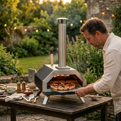 FornoVivo Natura Noir – Four à Pizza à Granulés de Bois 12 Pouces Pierre Réfractaire Portable Inox