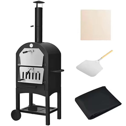 FornoVivo Legnoso XL – Grand Four à Pizza au Bois sur Roues Double Compartiment Inox