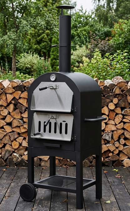 FornoVivo Legnoso XL – Grand Four à Pizza au Bois sur Roues Double Compartiment Inox