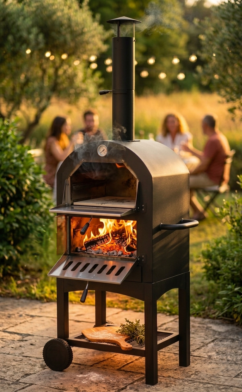 FornoVivo Legnoso XL – Grand Four à Pizza au Bois sur Roues Double Compartiment Inox