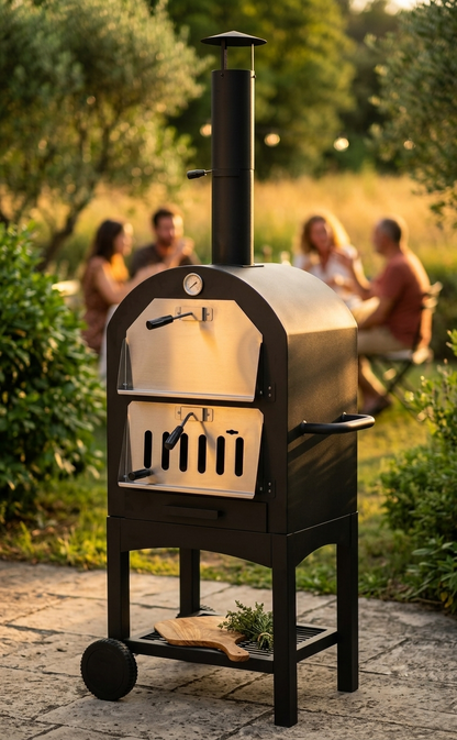 FornoVivo Legnoso XL – Grand Four à Pizza au Bois sur Roues Double Compartiment Inox