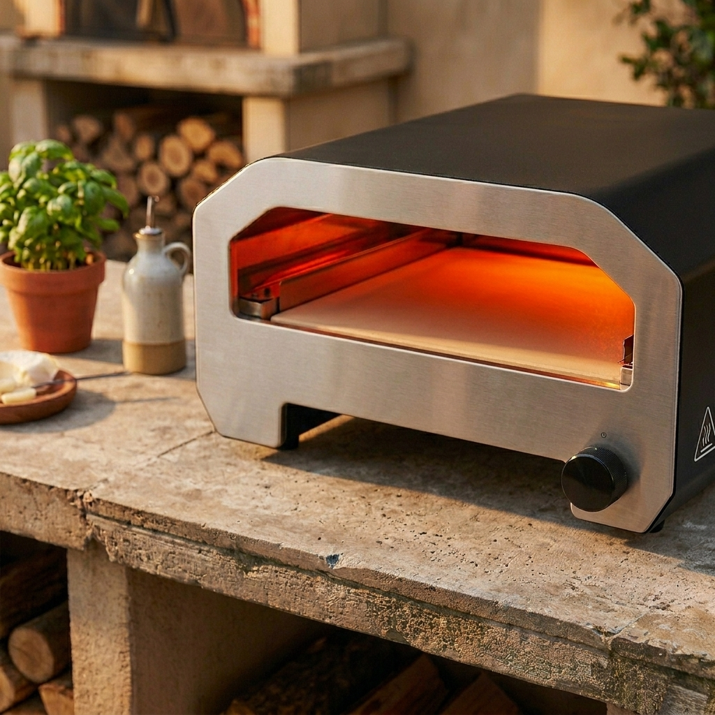 FornoVivo Rotante – Four à Pizza à Gaz Pierre Rotative 360° Compact Noir Mat et Inox