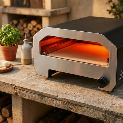 FornoVivo Rotante – Four à Pizza à Gaz Pierre Rotative 360° Compact Noir Mat et Inox